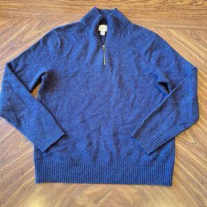 J Crew Rugged Medium Merino Wool Blend 1/4 Zip Mock Neck Sweater Men Blue